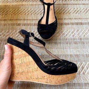 Stunning Black Wedges w/ Cork Heel (Date Night, Prom, Wedding Guest)